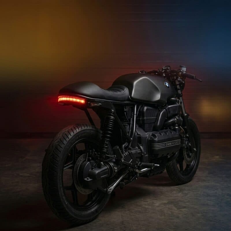 BMW K100 cafe racer with glowing LED tail light — motorcycle rear light by Dapper Motor