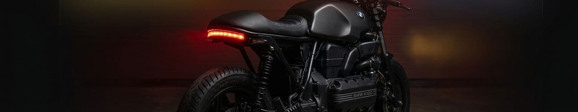 BMW K100 cafe racer with glowing LED tail light — motorcycle lighting by Dapper Motor