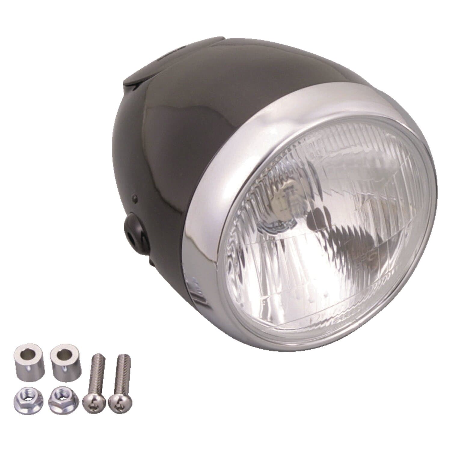Dapper Motor — Daytona — Vintage 5-3/4" headlamp. Black with chrome ring